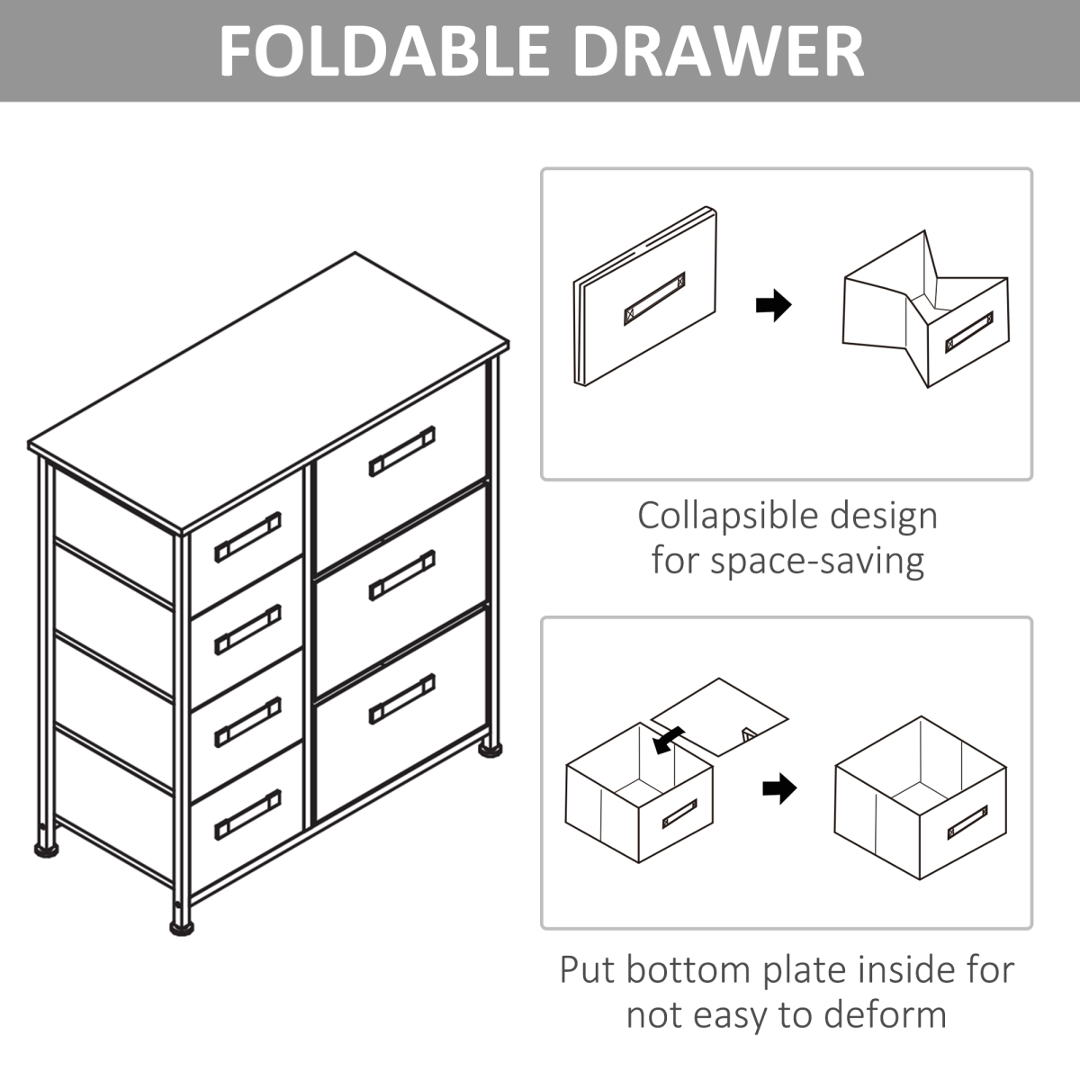 7 Linen Drawers Cabinet Organizer Adjustable Feet White, Oak and Light Grey