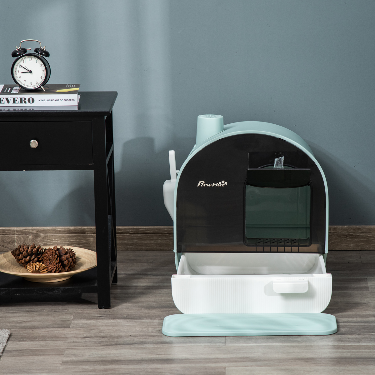 cortex-london-windsor-hooded-cat-litter-tray-with-scoop-filter-flap-door-green-43x44x47-cm