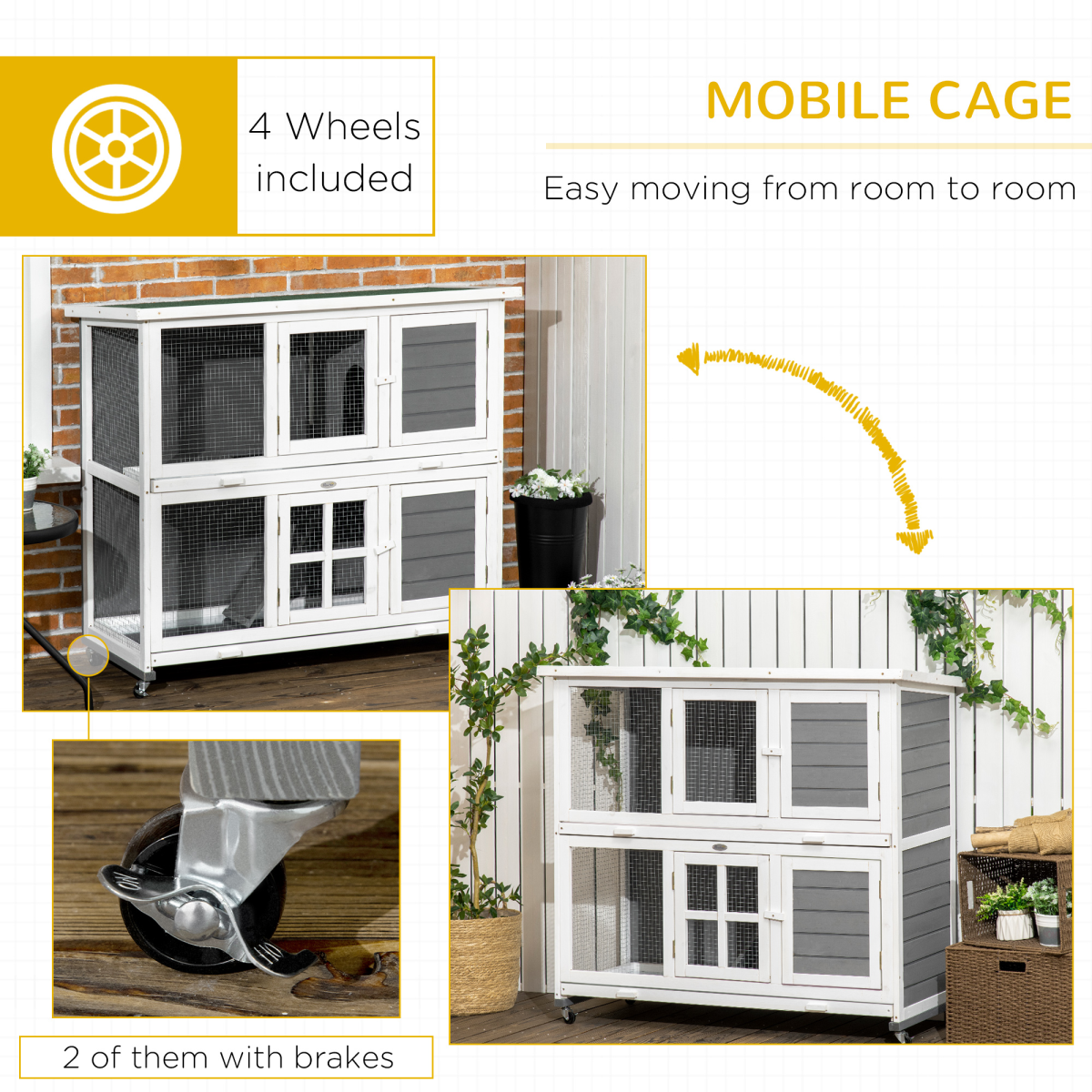 cortex-london-pawhut-windsor-wooden-rabbit-hutch-wheels-grey