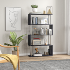 Wooden S Shape Storage Unit Bookshelf Lounge Display Room Divider-Black