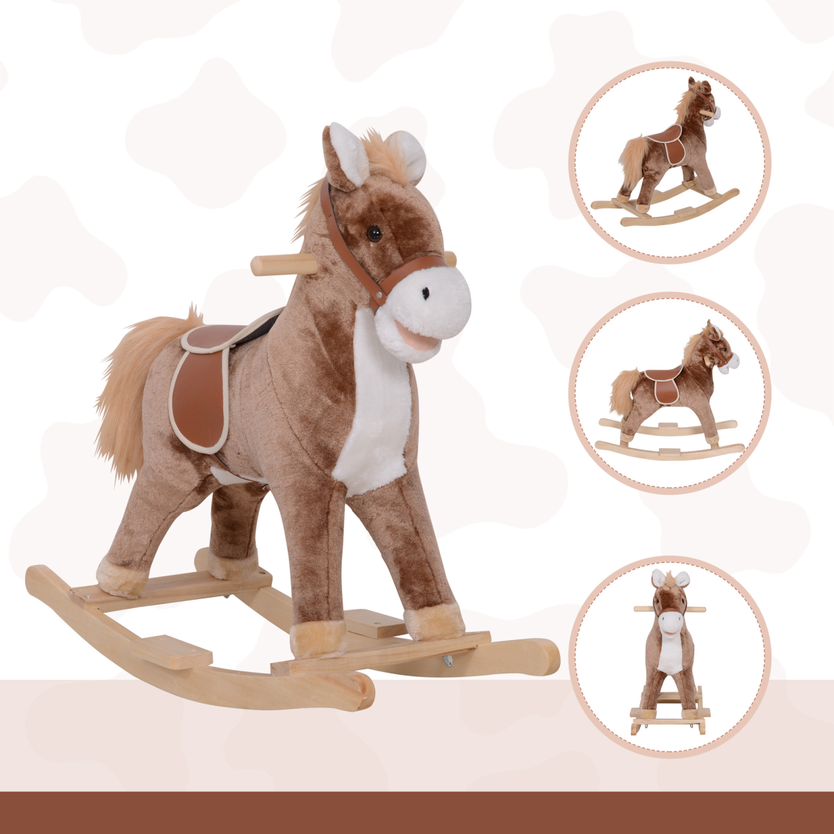 HOMCOM Kids Rocking Horse Wooden Plush Age 3 Children Ride On Toy Rocker Baby