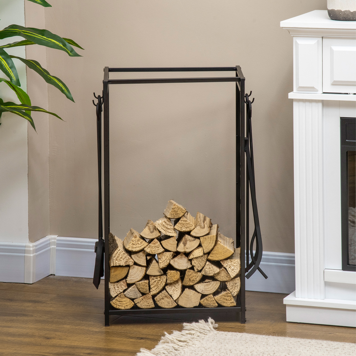 Robin Heavy Duty Firewood Wood Log Rack Fireplace Wood Stacker Storage w/ 4 Tools