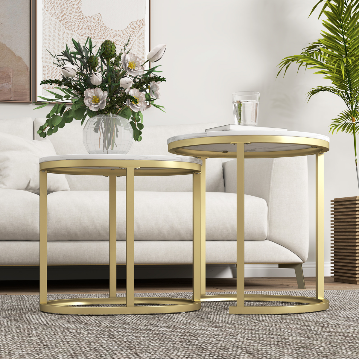 Elegant Marble-Effect Side Table Set - Versatile Accent Tables