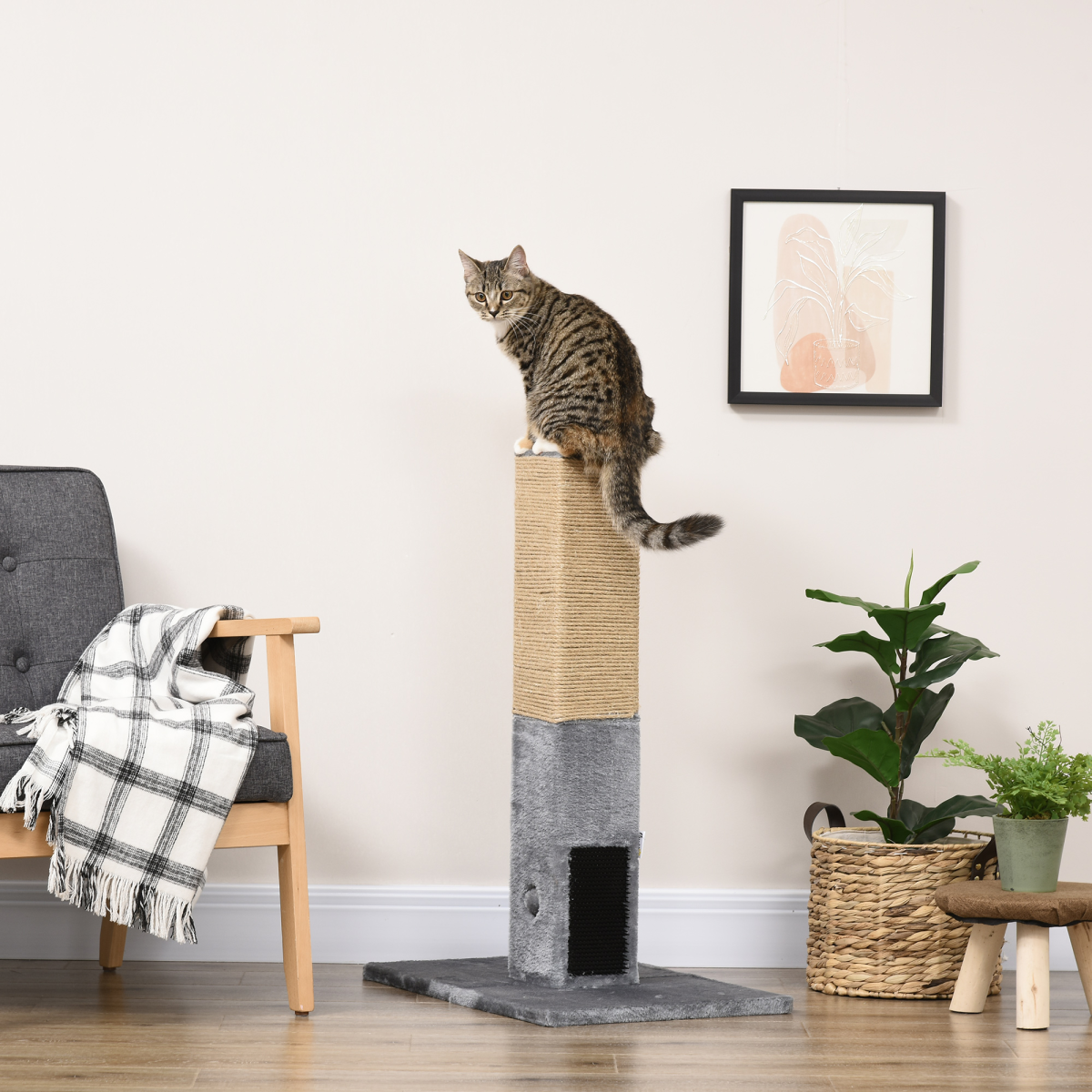 cortex-london-windsor-grey-cat-scratching-post-79cm-jute-hidden-toy-bell