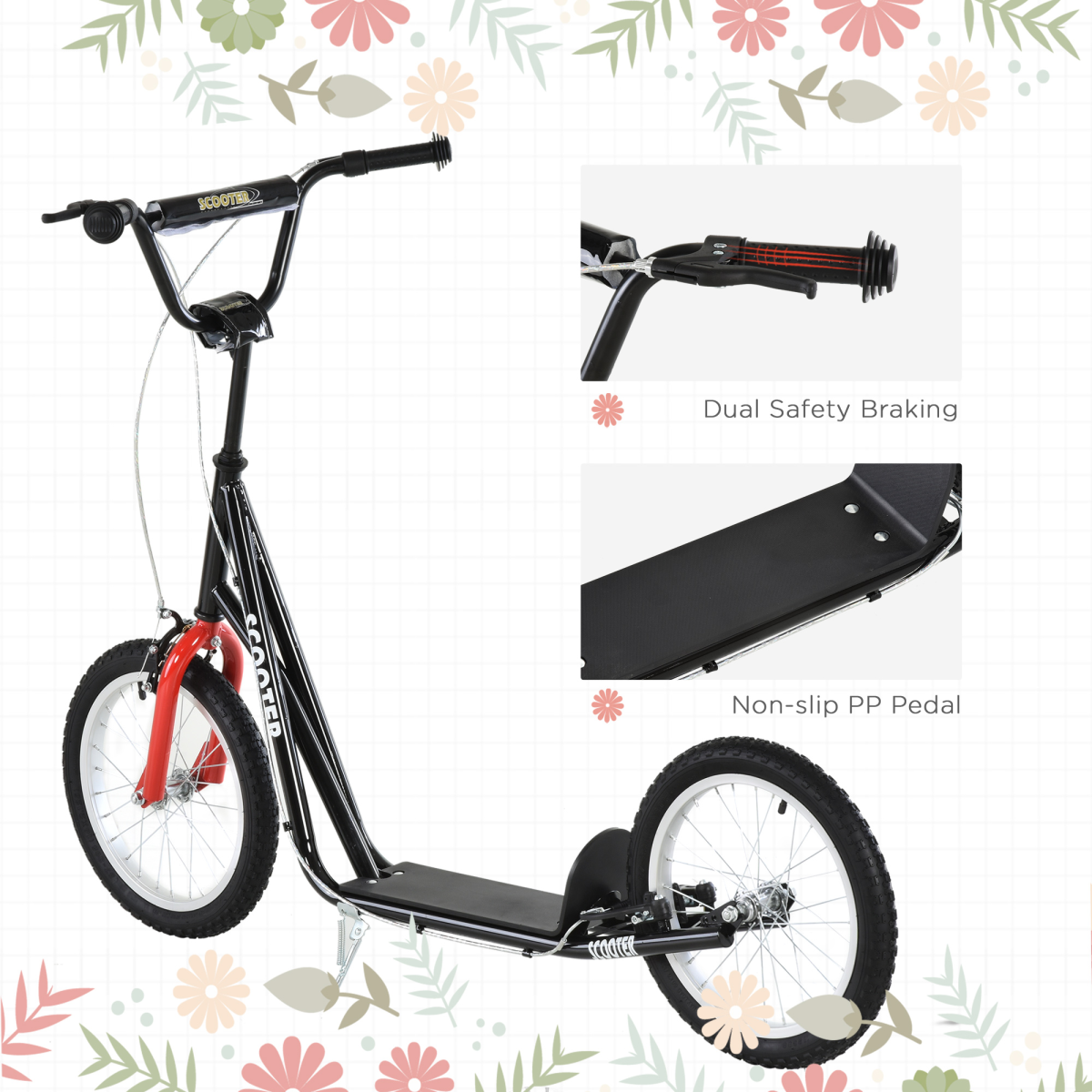 cortex-london-windsor-kids-kick-scooter-adjustable-handlebar-inflatable-wheels-light-blue-black