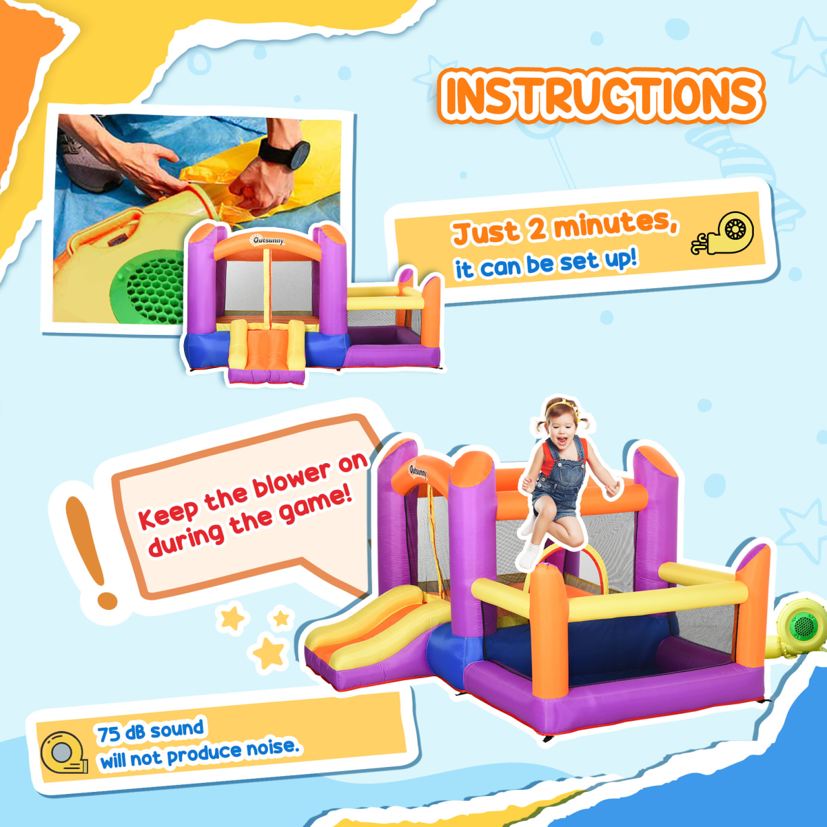 cortex-london-windsor-outsunny-bouncy-castle-slide-pool-blower-multicolour