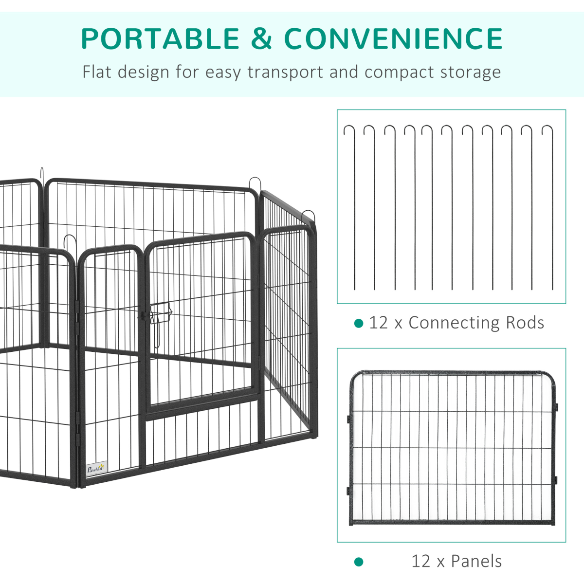 12 Panels Pet Playpen, Heavy-Duty Dog Fence DIY Design w/ Doors, 80 x 60 cm