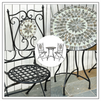 3Pc Mosaic Tile Garden Bistro Set Folding Chairs