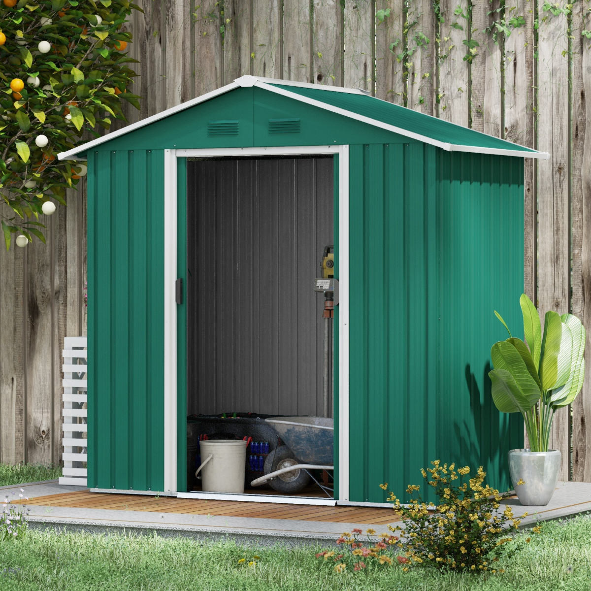 cortex-london-windsor-metal-garden-shed-green