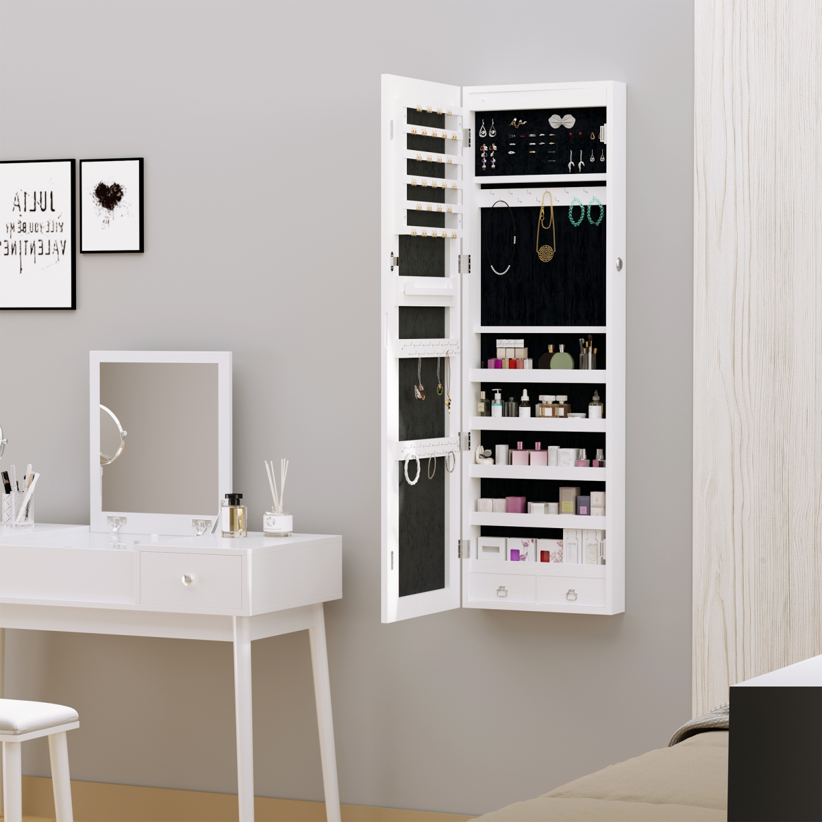 cortex-london-windsor-white-lockable-mirrored-jewellery-cabinet-led-lights
