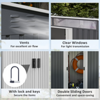 Outsunny 6.5x4FT Garden Shed with Foundation Lockable Metal Tool Shed Grey