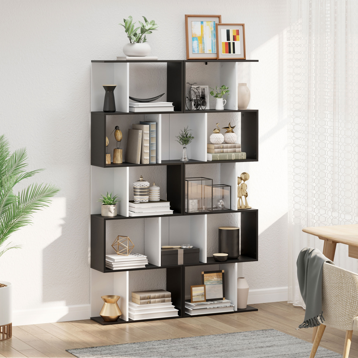 cortex-london-windsor-five-tier-s-shape-bookcase-divider-black