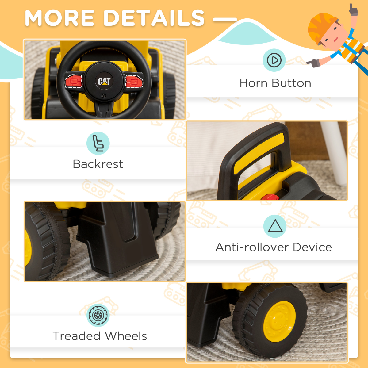 cortex-london-windsor-cat-licensed-kids-construction-ride-on-tractor-manual-shovel