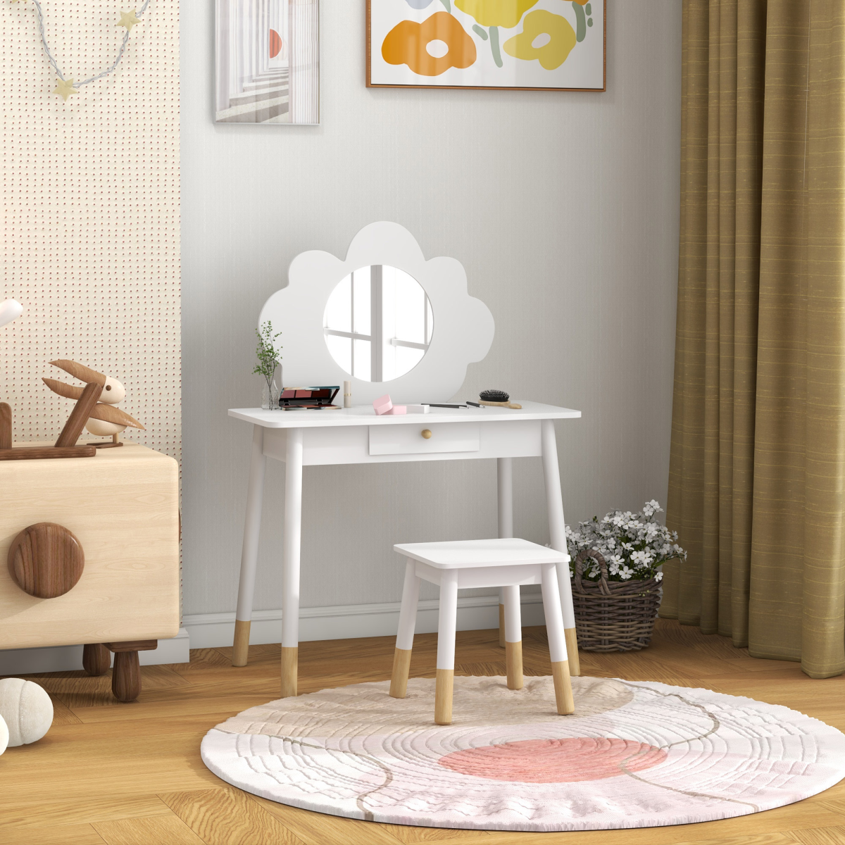 cortex-london-windsor-cloud-kids-dressing-table-and-stool-white-mdf-pvc-mirror-drawer