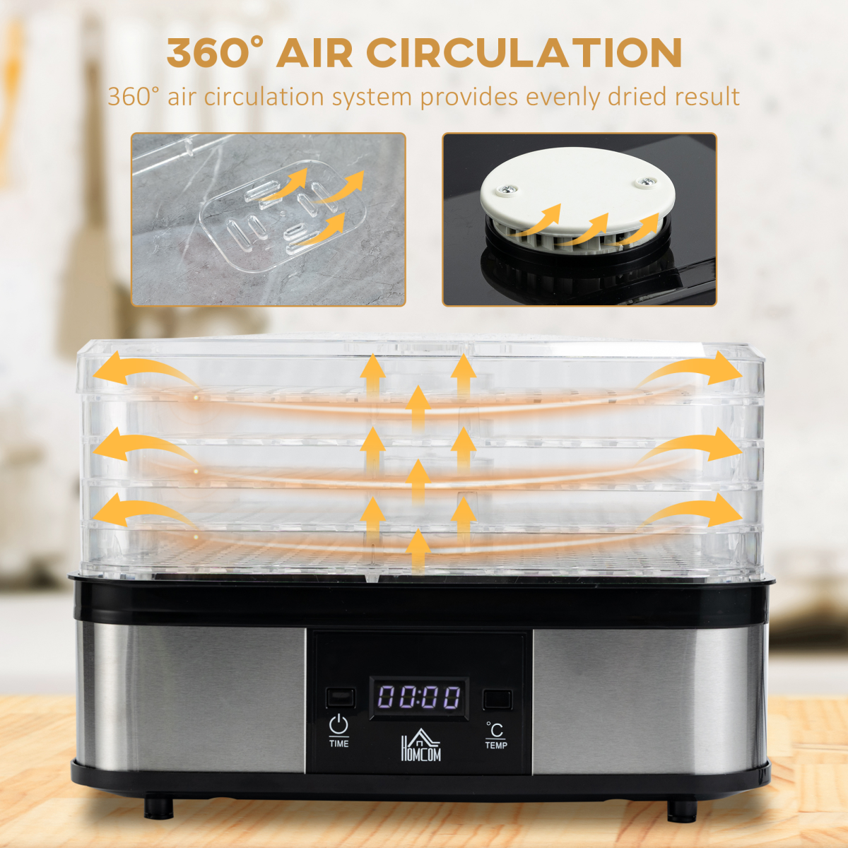 cortex-london-windsor-five-tier-245w-stainless-steel-food-dehydrator-lcd-silver