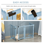 Wooden Foldable Dog Safety Barrier w/ 4 Panels for Small&Medium Dogs Blue Grey