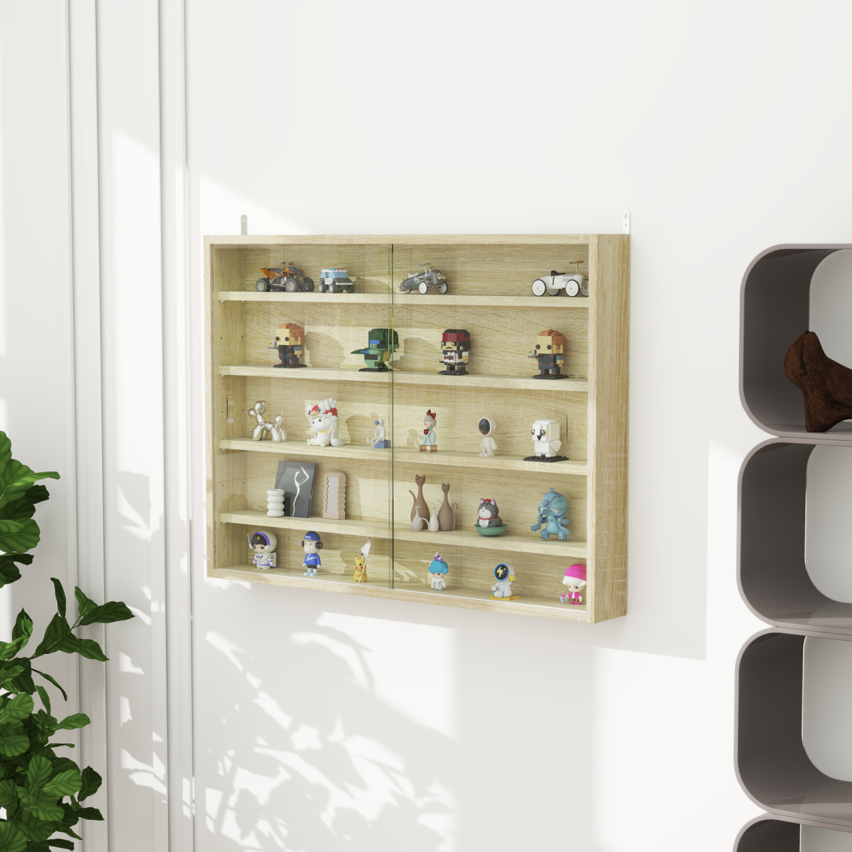 cortex-london-york-oak-five-tier-wall-display-shelf-cabinet-glass-doors