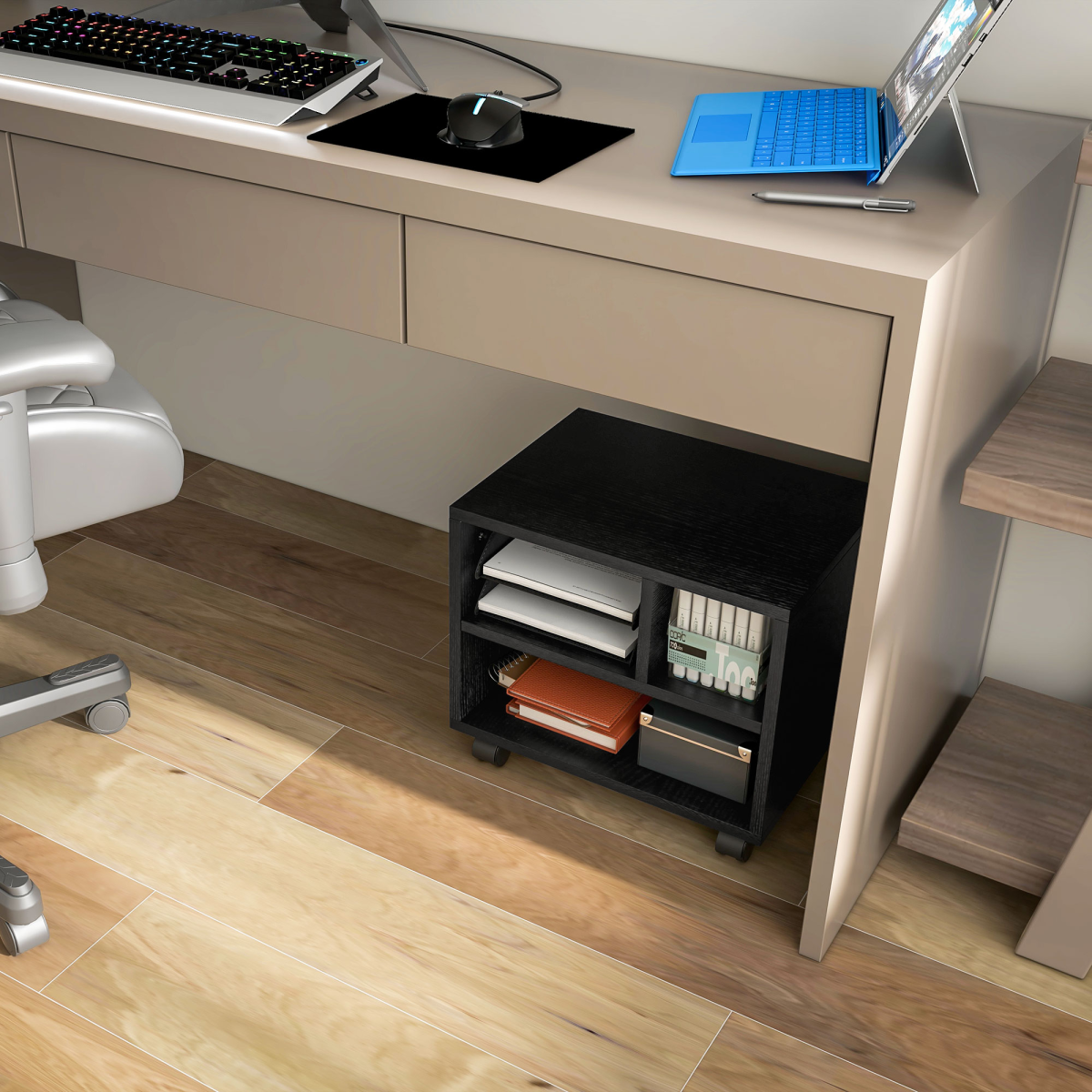 cortex-london-windsor-black-printer-stand-storage-cart-on-wheels