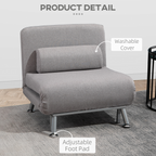 Linen Upholstered Elevated Single Sofa Bed Grey