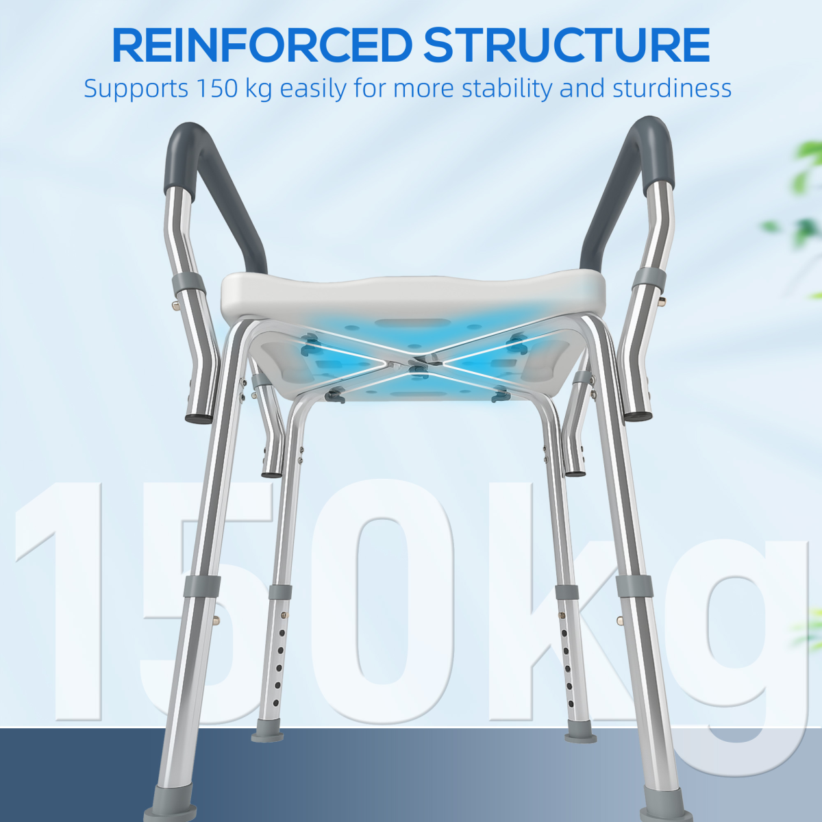 HOMCOM Rust-Free Aluminium Bath Chair with Adjustable Height, Light Blue