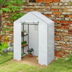 Outsunny Walk-in Greenhouse with 4 Shelves, Outdoor Small Greenhouse, White
