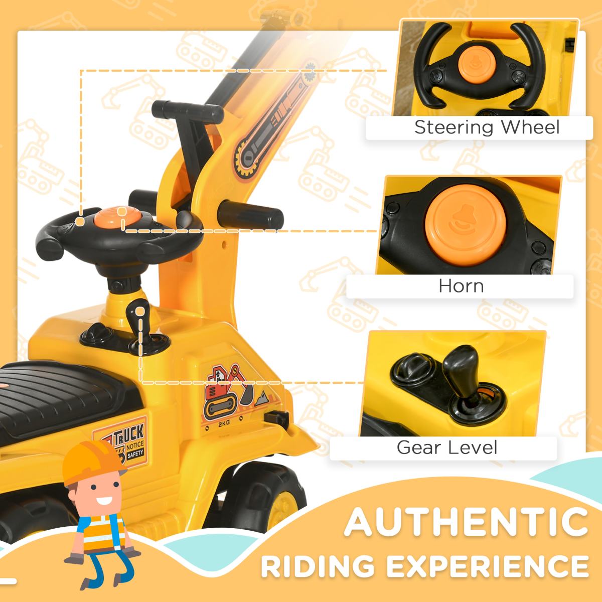 HOMCOM 2 in 1 Kids Ride On Tractor with Bucke, for 1.5-4 Years Old, NO POWER