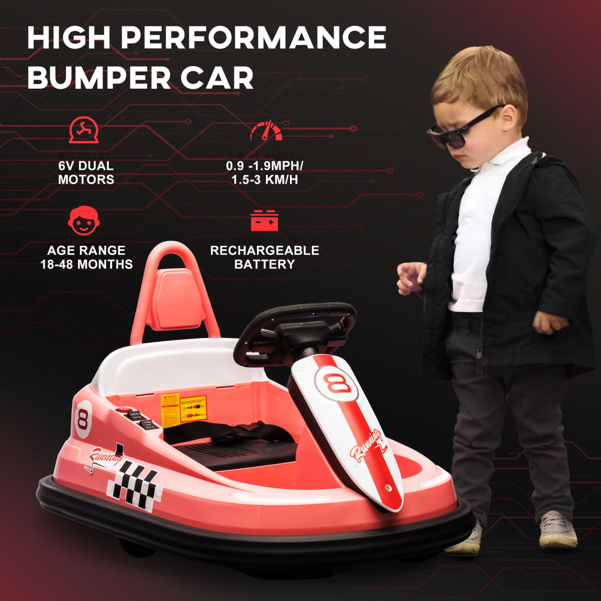 HOMCOM 6V Kids Bumper Car, 360-Degree Rotation Waltzer Car w/ 2 Speeds - Pink