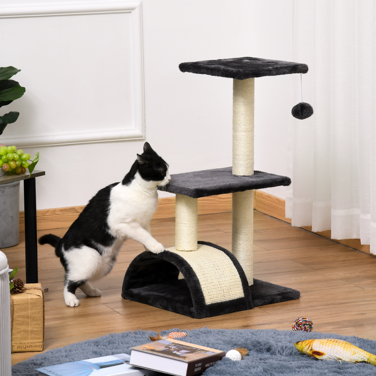 cortex-london-york-pawhut-grey-cat-tree-activity-centre-sisal-arc-hanging-ball