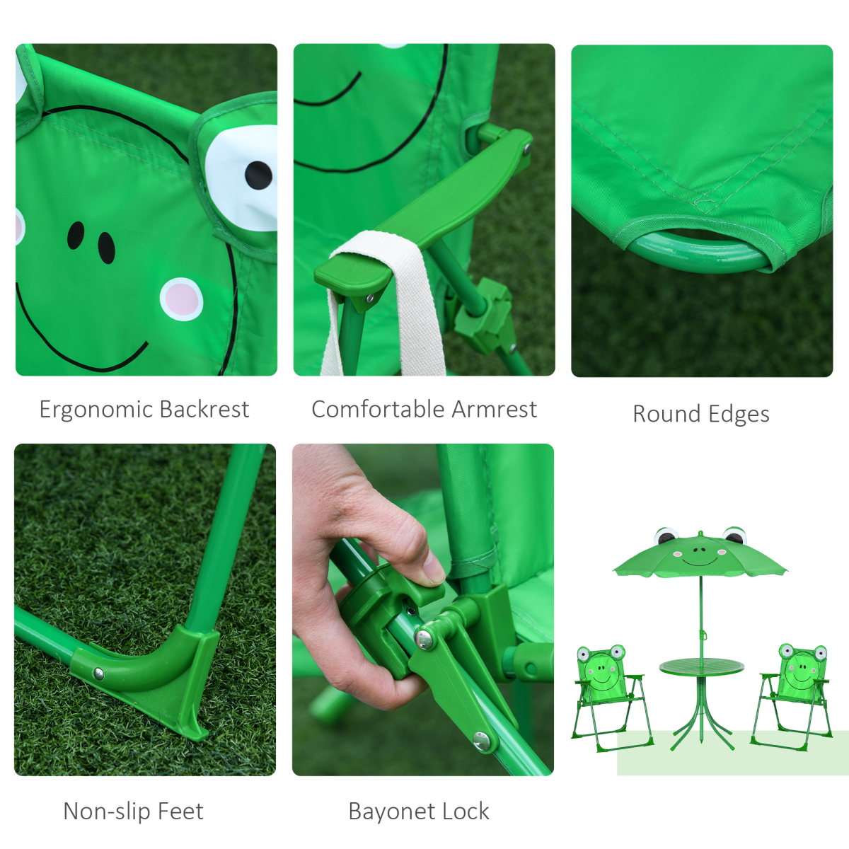 cortex-london-kew-frog-kids-metal-picnic-table-set-green-foldable-umbrella