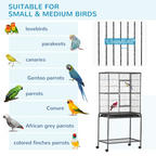 Rolling Bird Cage w/ Detachable Stand, Storage Shelf, Wood Perch, Food Container