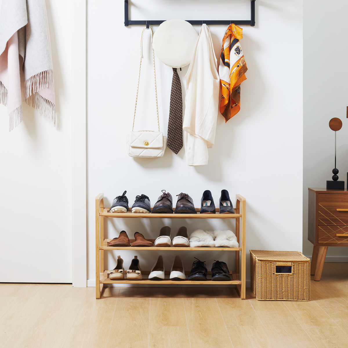 Bamboo Shoe Rack, 3-tier Shoe Storage Shelf for 9 Pair Shoes for Entryway