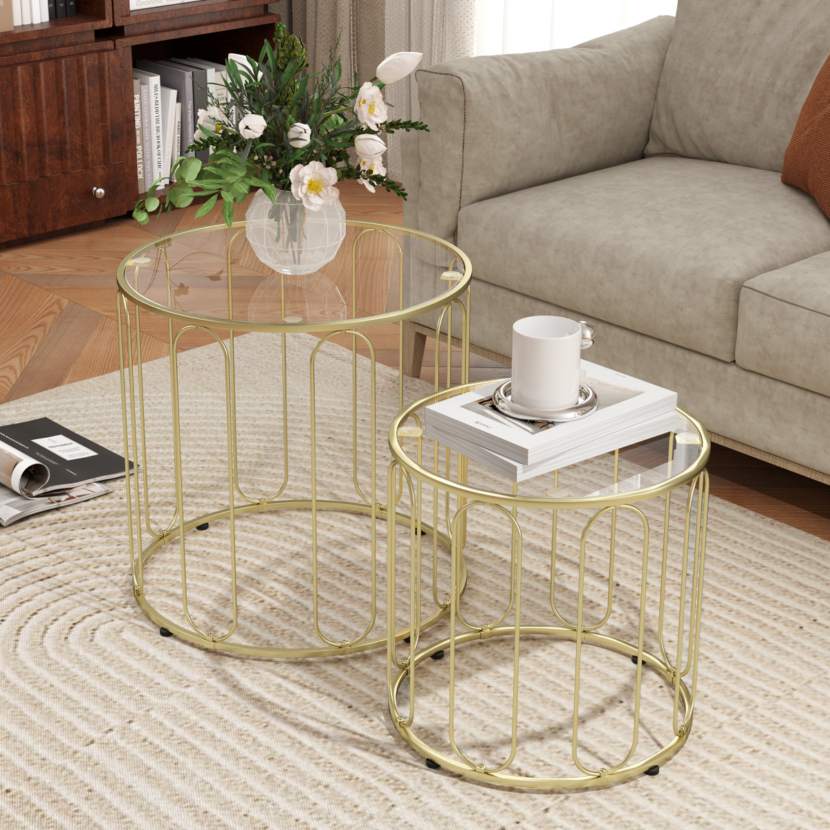 cortex-london-windsor-gold-tone-nesting-coffee-table-set-of-2-tempered-glass-metal-frame