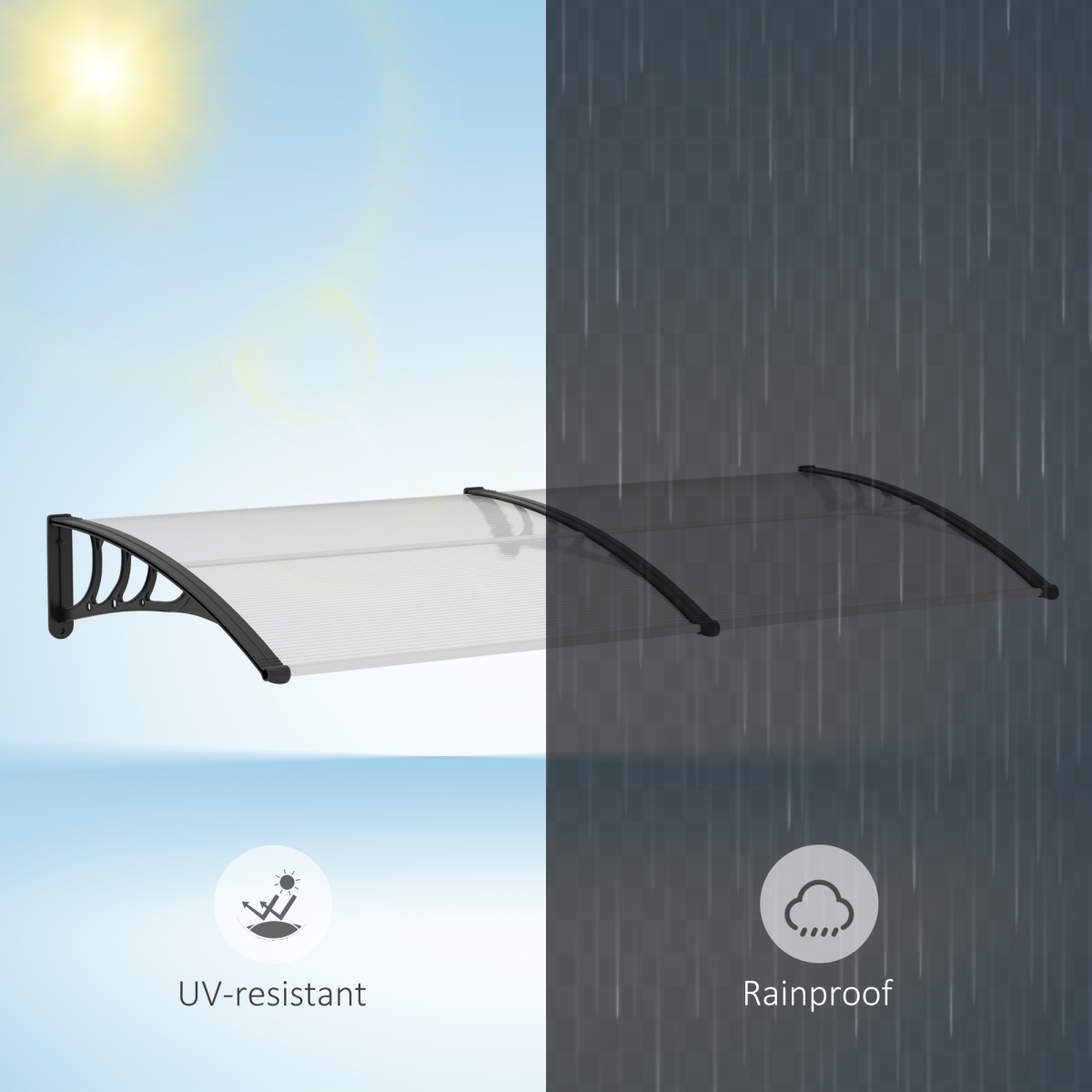 Outsunny 80 L x 195 W x 23 H cm Clear Polycarbonate Curved Awning White