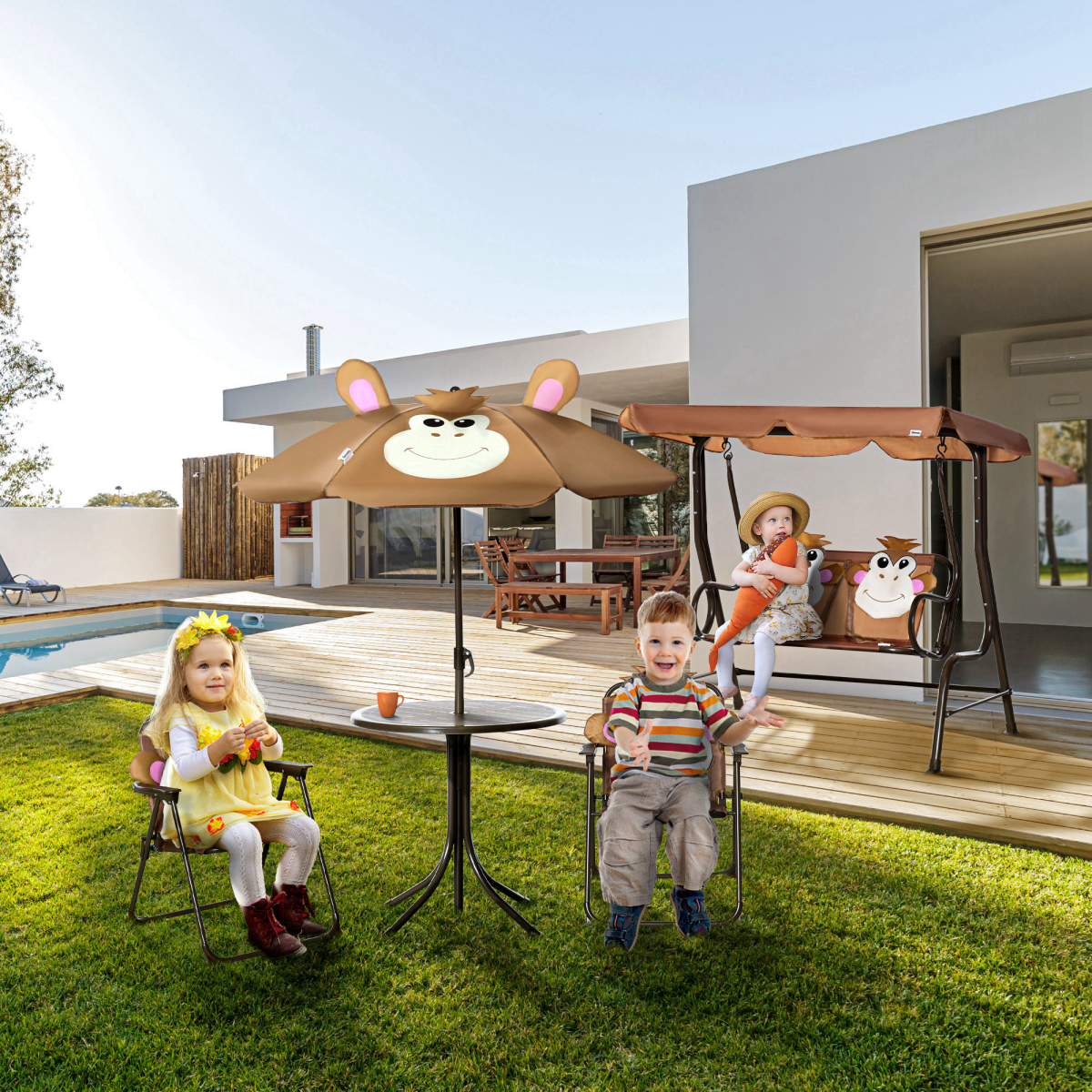 cortex-london-windsor-kids-foldable-monkey-garden-table-chair-umbrella-set