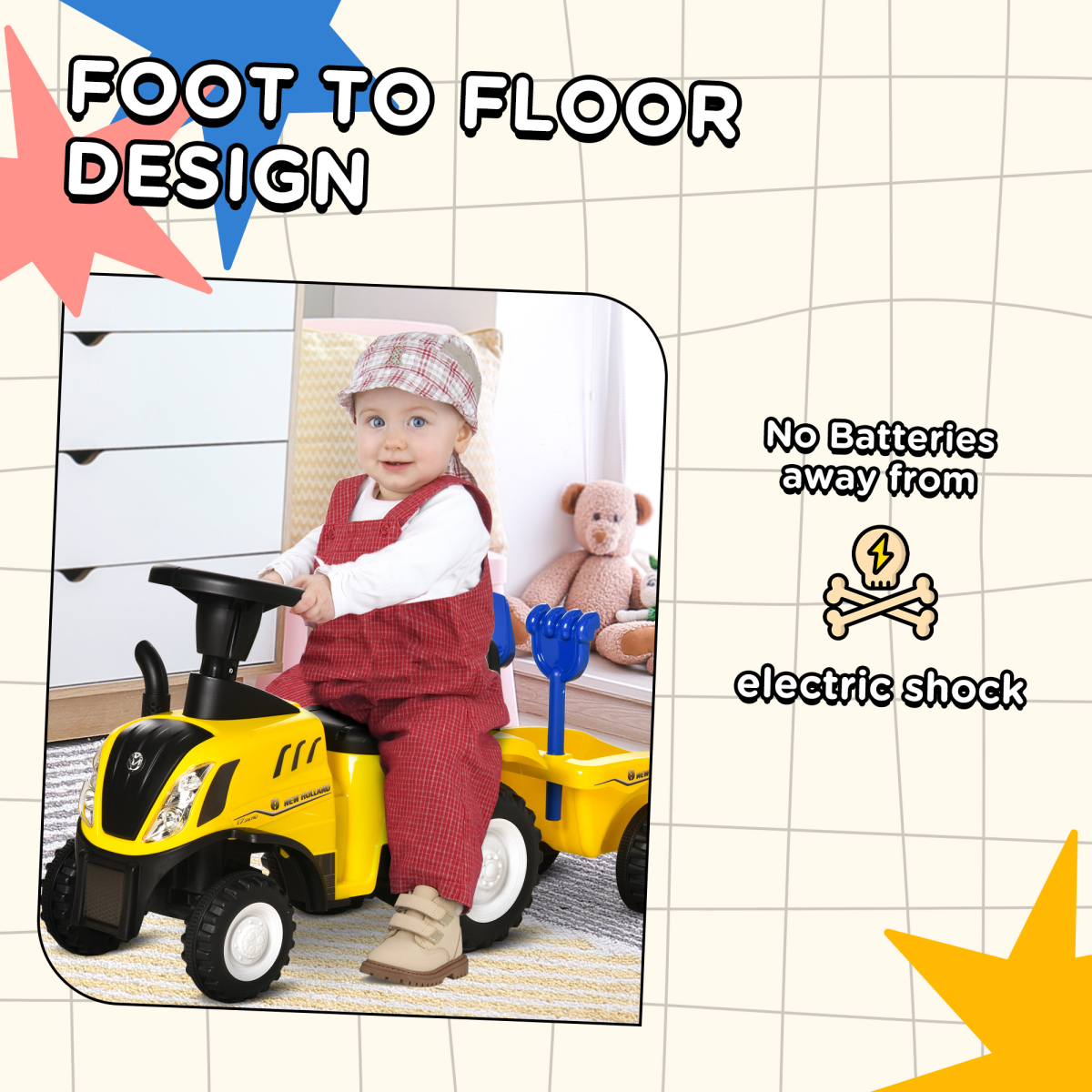 cortex-london-yorkshire-tractor-toddler-walker-ride-on-yellow-homcom