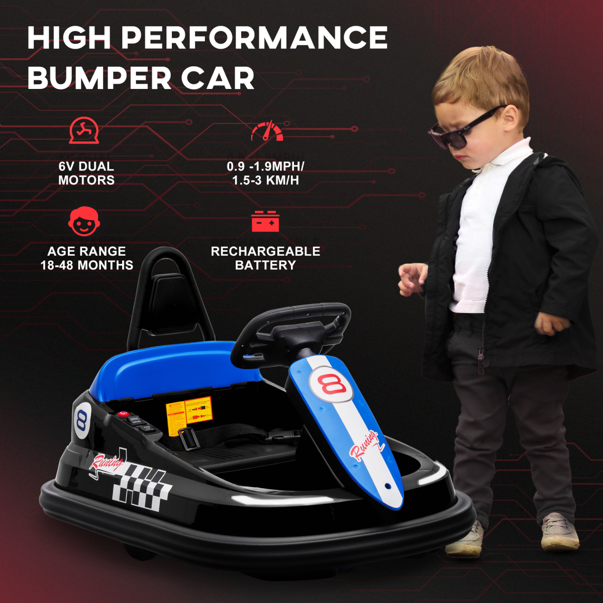 cortex-london-windsor-6v-kids-360-rotation-bumper-car-blue-and-black
