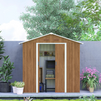 Outsunny 6.5x3.5ft Metal Garden Shed for Garden, Brown Wood Effect