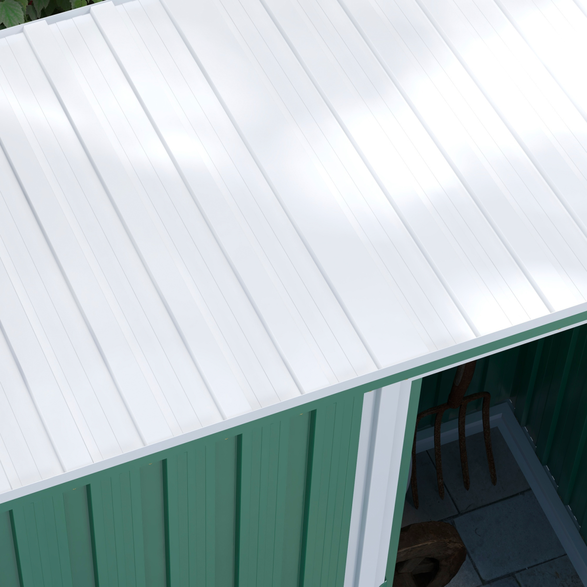 cortex-london-outsunny-westminster-garden-storage-shed-green-galvanised-steel-sliding-door-sloped-roof