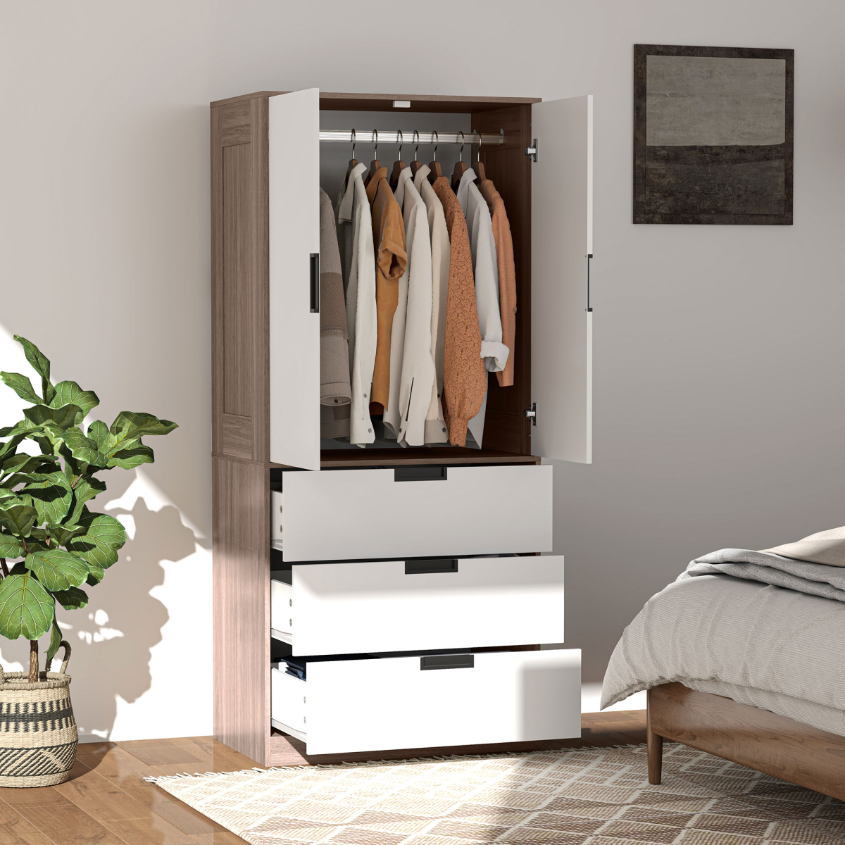 cortex-london-windsor-brown-two-door-wardrobe-three-drawers-hanging-rail