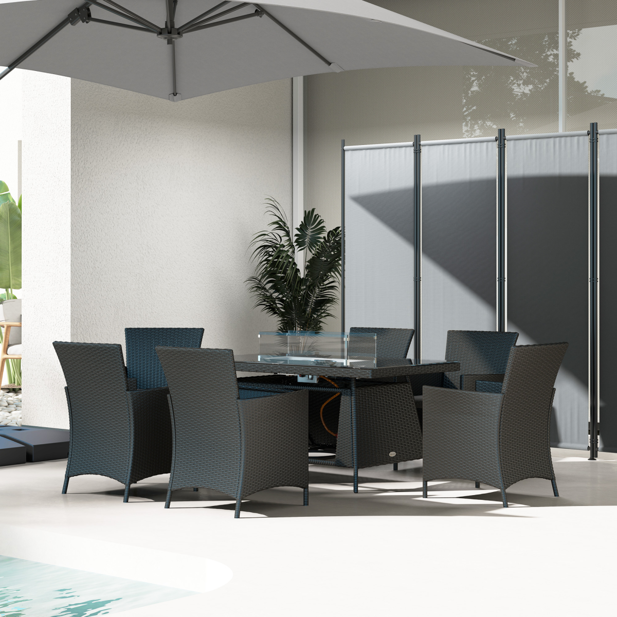 cortex-london-windsor-rattan-fire-pit-dining-set-six-armchairs-black