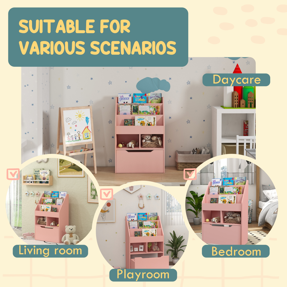 cortex-london-windsor-pink-kids-bookcase-toy-storage-drawer-wheels