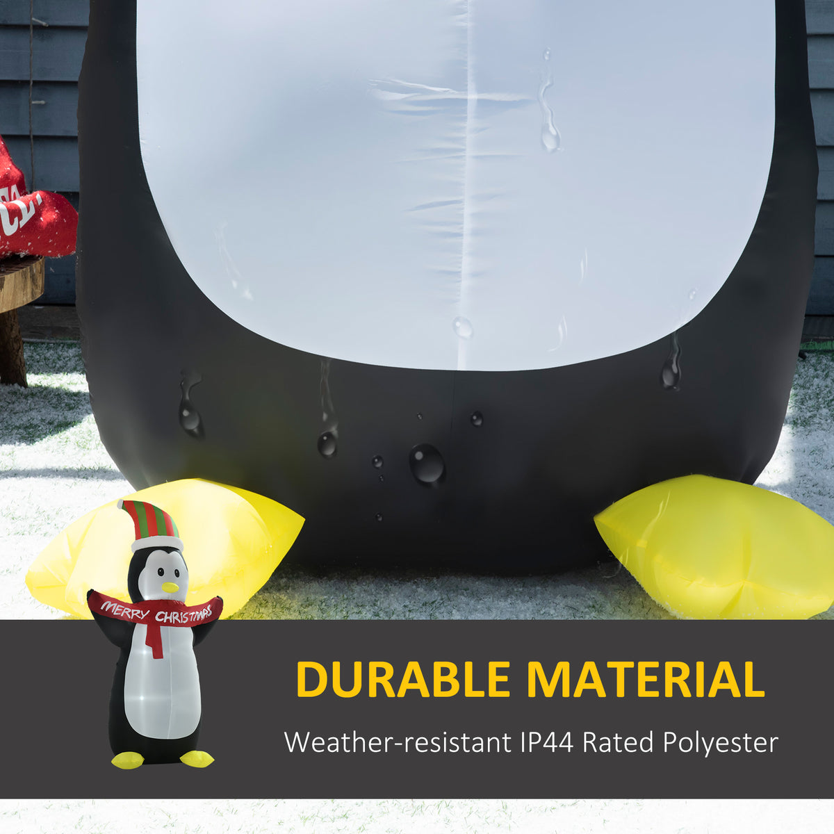 HOMCOM 8ft Inflatable Penguin & Christmas Banner Decoration Inner LED Lights
