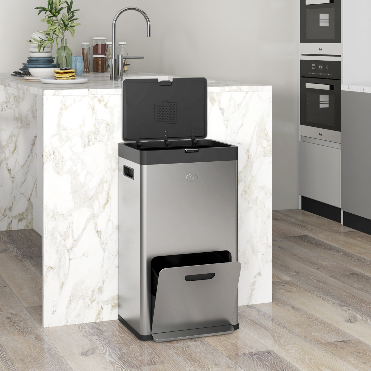 cortex-london-windsor-56l-three-compartment-stainless-steel-kitchen-bin
