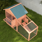 2 Tier Wood Rabbit Hutch Water Resistant Asphalt Roof Ramp 144 x 64.5 x 100 cm