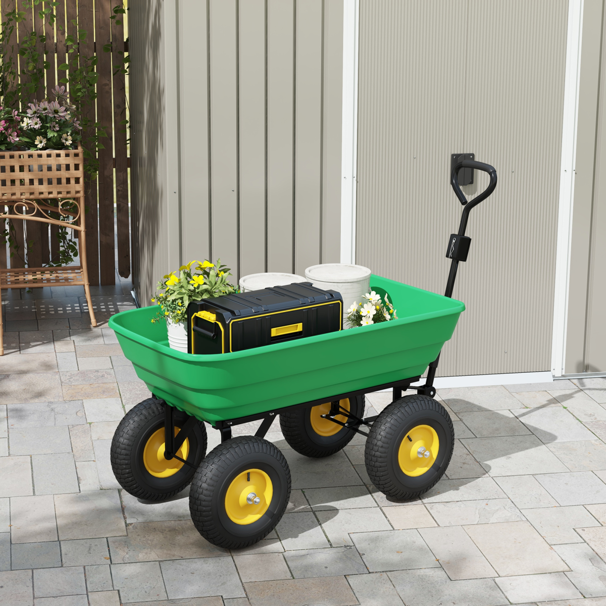cortex-london-york-125l-green-garden-cart-heavy-duty-4-wheel-trolley