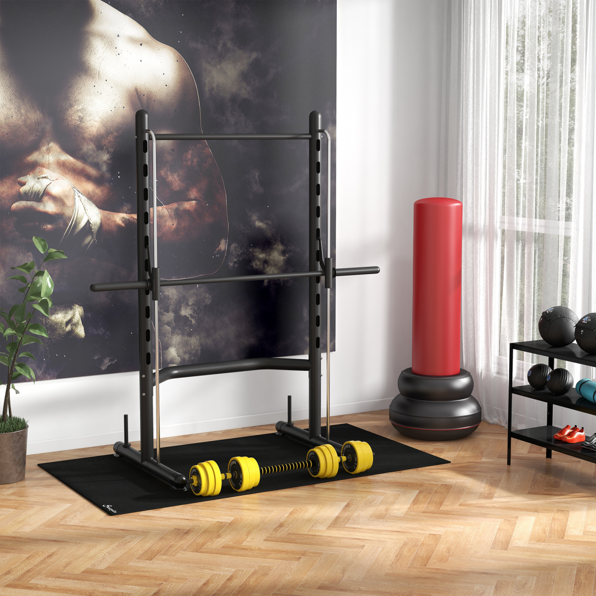 cortex-london-windsor-adjustable-squat-rack-pull-up-bar-barbell-bar-black-silver
