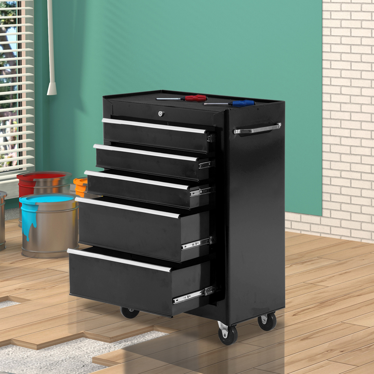 cortex-london-york-five-drawer-lockable-steel-tool-storage-cabinet-black