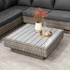 5-Seater Rattan Sectional Corner Sofa Table Set  Cushions - Light Grey