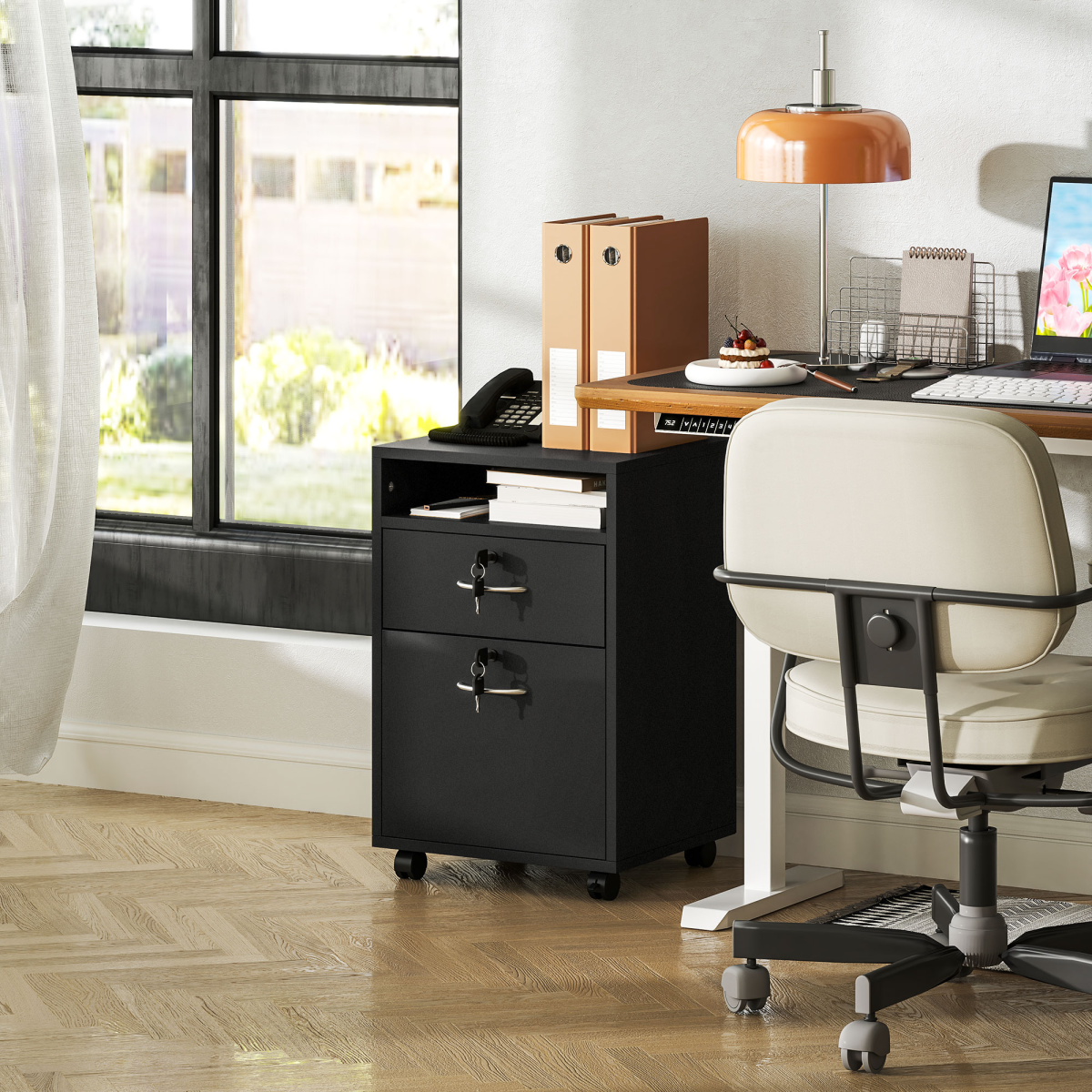 cortex-london-windsor-60cm-black-storage-cabinet-drawers-open-shelf