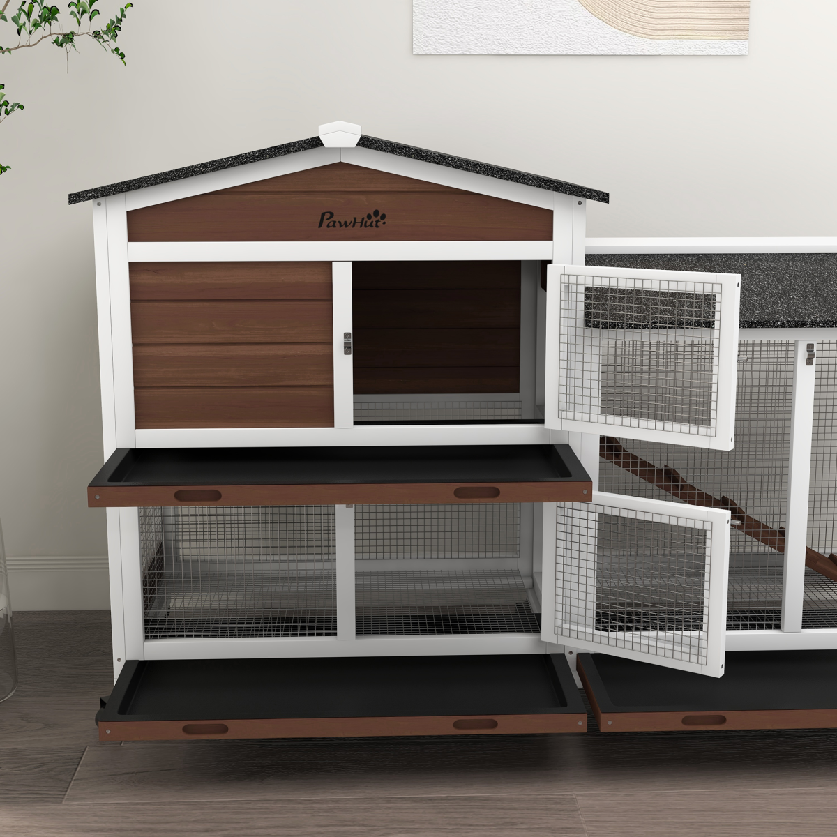 cortex-london-windsor-wooden-rabbit-hutch-guinea-pig-cage-with-wheels-run-ramp-brown
